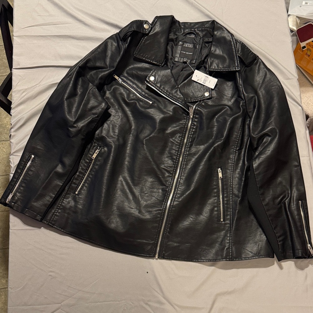 Lane Bryant Black Leather Jacket with Silver Accents